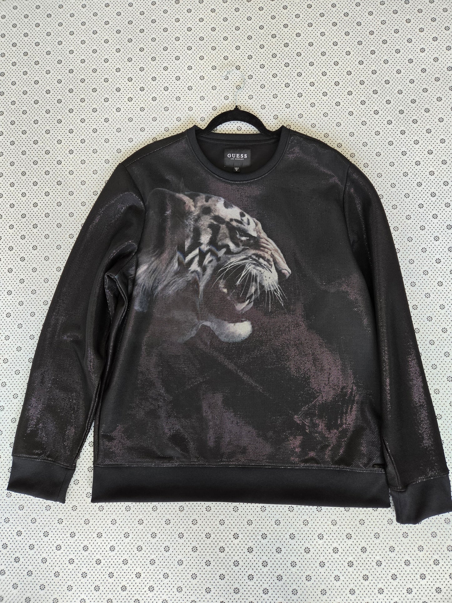 Brand New GUESS Jet Black Luther Tiger Crew Long Sleeve