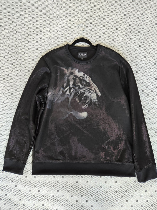 Brand New GUESS Jet Black Luther Tiger Crew Long Sleeve